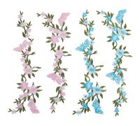 GORGECRAFT 1 Box 2 Pairs Flower Iron On Applique Plum Blossom Butterfly Embroidered Sew on Patches Bouquet Boho Floral Sewing Patch for Clothes Bags Dress Jackets Jeans Repair Decoration Pink Blue