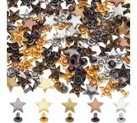 GORGECRAFT 1 Box 200 Sets Star Rivets 12mm Metal Leather Tacks Studs and Spikes Five-Pointed Flat Pentagram Decorative Punk Rivets for Clothes Bags Belts Shoes Jackets Leathercrafts Gold Silver