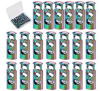 GORGECRAFT 1 Box 20Pcs Alloy Cord Locks Double Hole Toggle End Spring Stopper Loaded Stop Sliding Cord Fastener Locks Buttons for Drawstrings Shoestrings Sweatpants Backpacks, Rainbow Color