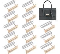 GORGECRAFT 1 Box 24Pcs Gold Handmade Metal Labels Crochet Hand Tags Alloy Rectangle Hand Made Printed Label Tags Signs Sewing Items with Iron Shim for DIY Crafts Purses Jeans Shoes Bags Accessories