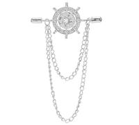 GORGECRAFT 1 Box 2Pcs Crystal Ship's Steering Wheel with Chain Collar Lapel Pins Silver Metal Double Chain Collar Bar Tassel Necktie Pins Clasp Stud Bar Clips Brooch Stick for Shirts Badge Scarf Gifts