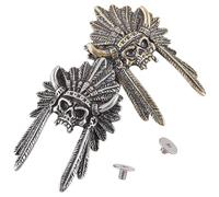 GORGECRAFT 1 Box 2Pcs Skull Conchos Screw Back Brass Tibetan Antique Bronze Gold Silver Indian Tribal Chief Conchos Leathercraft Skulls Skeleton Head for Leather Craft Decoration Accessories