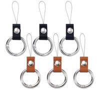GORGECRAFT 1 Box 6Pcs 2 Colors Genuine Leather Cell Phone Finger Ring Keyring with Strap Black Brown Phone Charms Grip Holders Short Lanyard Loops Connector Belt Keepers for Case Keychain Camera