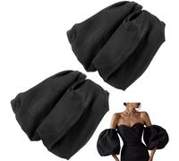 GORGECRAFT 1 Pair Black Satin Short Bridal Sleeve Removable Puff Sleeves Handmade Detachable Elegant Wedding Accessories Sleeve Covers for Wedding Dress Bridal Accessories （9.1x7.5 inch）