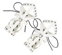 GORGECRAFT 1 Pair White Gauntlet Wristband Leather Arm Guards Viking Wrist Armor Medieval Arm Bracers Punk Adjustable PU Leather Fretwork Cuffs Armband with Wax Cord Jewelry Costume Kit for Men Women