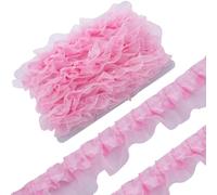 GORGECRAFT 10 Meters 2-Layer Satin Organza Lace Edge Trim 4cm Wide Pleated Ruffle Chiffon Ribbon Gathered Edging Trimmings Fabric for Cloth Dress Sewing Embroidered Applique Wedding Party Decor Pink