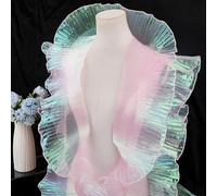 GORGECRAFT 10 Yards 12.7cm Wide Pleated Gathered Ruffled Lace Trim Ribbon Organza Tulle Fabric Lace Border Edge Trimming Applique for Sewing Dress Bag Costume Curtain Table Cloth DIY Crafts Pink