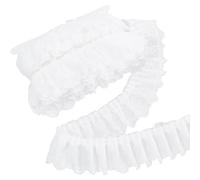 GORGECRAFT 10 Yards 3 Layer Pleated Organza Lace Trim 65mm Wide Gathered Voile Mesh Chiffon Ribbon Tulle Fabric Ruffles Edge Lace Trimmings Embroidered for Sewing Craft Dress Party Decor DIY White