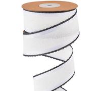 GORGECRAFT 10 Yards Raw Edge Ribbon 3.8cm Wired Felt Ribbon White Double Sided Herringbone Striped Frayed Christmas Fabric Trim with Black Lace for Gift Wrapping DIY Crafts Wedding Home Decor