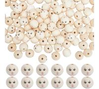 GORGECRAFT 100 Pcs Smile Wooden Beads - 20mm Natural Large Round Doll Head Beads with Smiling Face, 4.7mm Hole, Wood Spacer for Jewelry Making, Christmas Garland Decorations