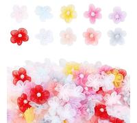 GORGECRAFT 100PCS 10 Colors Small Craft Flowers Embellish Ribbon Flowers Beaded Organza Flowers Chiffon 5-Petal Flower Ornament Accessories Sewing Applique with Plastic Imitation Pearl for Women
