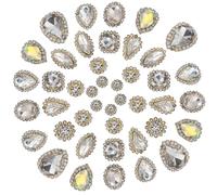GORGECRAFT 100PCS 10 Styles Sew on Rhinestones Mixed Shapes Crystal Claw Gold Prong Setting Glass Sewing Buttons Flatback Fancy Stone Gems with 4 Holes for Jewelry Charms Making Clothes Shoes Crafts