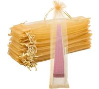 GORGECRAFT 100Pcs Drawstring Fan Bags 2x10 Inch Organza Folding Fan Present Bag Long Tulle Mesh Candy Pouches Holder Pocket for Wedding Festival Home Party Favor Gift Packaging Jewelry Storage Gold