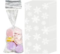 GORGECRAFT 100Pcs Snowflake Candy Bags White Christmas Candy Treat Bags with Twist Ties Clear Cello Goodie Bulk Pouches for Birthday Weddings Holiday Party Favors Supplies 10.8x4.9 Inch