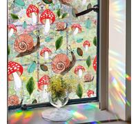 GORGECRAFT 100x43cm Colorful Mushroom Rainbow Window Privacy Film Snail 3D Stained Window Glass Covering Decorative Window Cling Non-Adhesive Static UV Resistant Decals Sticker for Room Home