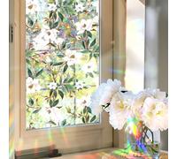GORGECRAFT 100x43cm Leaf Flower Window Privacy Film 3D Plastic Rainbow Non-Adhesive Stained Window Sticker Static Glass Cling Sun Blocking UV Proof Holographic Prism Decals for Room Home