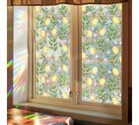 GORGECRAFT 100x43cm Lemon Rainbow Window Privacy Film 3D Static Flower leaf Glass Cling Suncatcher Window Cover Plastic Non-Adhesive Reusable Sticker Prism Stained Window Decals for Room Home