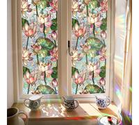 GORGECRAFT 100x43cm Lotus Flower Rainbow Window Privacy Film Large 3D Sun Blocking Stained Window Glass Decorative Window Cling Non-Adhesive Static UV Decals Reusable Sticker for Room Home
