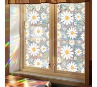 GORGECRAFT 100x43cm Rainbow Window Privacy Film Daisy 3D Static Flowers Glass Cling Plastic Non-Adhesive Reusable Stained Prism Window Decals Covering Sun Blocking Glass Sticker for Room Home