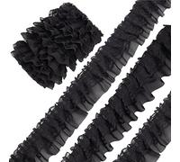 GORGECRAFT 10M Black Double-Layer Pleated Chiffon Lace Trim 5cm Wide 2-Layer Gathered Ruffle Trim Edging Tulle Trimmings Fabric Ribbon for Home DIY Sewing Crafts Costume Pillowcase Embellishments