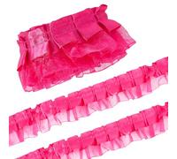 GORGECRAFT 10Ms 2 Layer Organza Lace Ribbon 4cm Wide Pleated Satin Lace Edge Trim Dark Pink Ruffle Chiffon Edging Trimmings Tulle Fabric for Cloth Applique Embellishment DIY Sewing Crafts