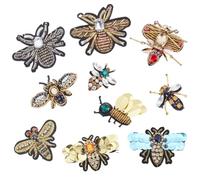 GORGECRAFT 10PCS 10 Styles Handmade Rhinestone Beaded Patches Bees Dragonfly Insect Sew on Crystal Pearl Sequin Patch Clothes Embroidery Applique for Clothing Bag Decorative Scrapbooking DIY Projects