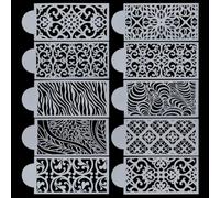 GORGECRAFT 10Pcs Cake Decorating Stencils Baking Template Stencils Reusable 3D Cake Side Floral Lace Pattern Vine Plastic Embossing for Birthday Wedding Buttercream Dessert DIY Craft