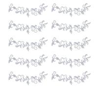 GORGECRAFT 10Pcs Embroidered Appliques Metallic Leaves Iron on Patch Trim Fringe Flower Vine Retro Boho Lace Border Long Scroll Motif for Dress Pillow Hat Sewing Repair Crafts Embellishment Silver