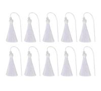 GORGECRAFT 10Pcs White Decorative Tassels Polyester Soft Flossy Garland Bookmark Graduated Caps Tassel Hanging Ornaments Charms with Glass Beads for Keychain Christmas Home Party DIY Crafting