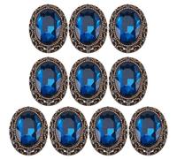 GORGECRAFT 10Pcs Whole Oval Cut Blue Zircon Rhinestone Vintage Copper Hollow Metal Shank Sewing Coat Buttons Cut Rhinestones for Uniforms Suits Blazer Coat Jacket, 25mm*20mm