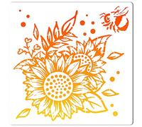 GORGECRAFT 11.8x11.8 Sunflower Painting Stencils Hollow Out Bee Drawing Templates Reusable Spring Garden Diy Drawing Plants Floral Templates for Painting on Wood Floor Furniture Bag Cabinet Wall