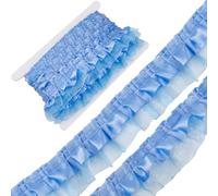 GORGECRAFT 11 Yards 2-Layer Satin Organza Lace Edge Trim Pleated Ruffle Chiffon Ribbon Gathered Edging Trimmings Fabric for Cloth Dress Sewing Embroidered Applique Wedding Party Decor Blue