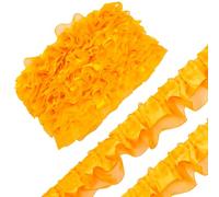 GORGECRAFT 11 Yards 2-Layer Satin Organza Lace Edge Trim Pleated Ruffle Chiffon Ribbon Gathered Edging Trimmings Fabric for Cloth Dress Sewing Embroidered Applique Wedding Party Decor Orange