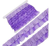 GORGECRAFT 11 Yards 2 Layer Satin Organza Lace Edge Trim Pleated Ruffle Chiffon Ribbon Gathered Edging Trimmings Fabric for Cloth Dress Sewing Embroidered Applique Wedding Party Decor Purple