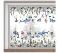 GORGECRAFT 116 x 38cm Ocean Theme Window Clings Sea Animal Static Window Stickers Dolphin Sea Fish Starfish Seagrass Coral Reefs Anti Collision Double-Side Decals for Home Living Room Glass Door Decor