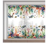 GORGECRAFT 116x38cm Large Sea Creatures Window Clings Turtle Fish Seaweed Static Window Sticker Reusable Double-Sided Window Decals Non Adhesive Glass Film for Home Bedroom Bathroom Decor