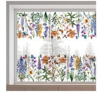 GORGECRAFT 116x38cm Large Spring Flower Window Clings Vintage Wildfloral Butterfly Static Window Sticker Reusable Double-Sided Window Decals Non Adhesive Glass Film for Home Glass Sliding Door