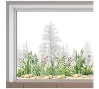 GORGECRAFT 116x38cm Non Adhesive Daisy Floral Leaves Window Decals Large Green Grass Flower Window Clings Reusable Double-Sided Static Window Sticker for Summer Autumn Glass Sliding Door
