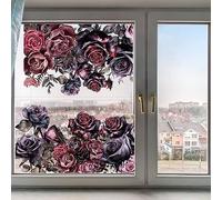 GORGECRAFT 118x39cm Large Rose Window Decals Dark Roses Flower Window Clings Halloween Decorations Self Adhesive Deep Stained Stickers Anti-Collision Floral Leaf Decals for Glass Sliding Door