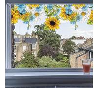 GORGECRAFT 118x39cm Large Sunflower Window Sticker Daisy Summer Floral Leaf Window Clings Transparent Stained Window Decals Self Adhesive Double-Sided Glass Film for Glass Sliding Door Decor