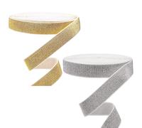 GORGECRAFT 11M Elastic Glitter Band Strap Metallic Sparkling Woven Knit Wrapping Ribbon Trim 25mm Wide Gold Silver 1 Inch Wide Soft Heavy Stretchy for DIY Craft Waistband Pants Clothes