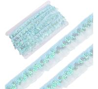 GORGECRAFT 11m Elastic Organza Fabric Ribbon Sequin PleatedSequin Chiffon Lace Edge Trim 3cm Light Sky Blue Gathered Ruffle Mesh Stretch Fringe Trimming for Sewing Gift Package Wrapping Cloth