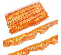 GORGECRAFT 11m Orange Sequin Organza Fabric Ribbon 3cm Gathered Ruffle Mesh Stretch Fringe Trimming Pleated Elastic Chiffon Lace Edge Trim for Sewing Gift Package Wrapping Dress Cloth Crafts
