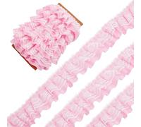 GORGECRAFT 11Yds/10m Double-Layer Pleated Chiffon Lace Edge Trim 2 Inch Wide Pink 2-Layer Gathered Ruffle Mesh Organza Trim Edging Tulle Trimmings Fabric Ribbon for DIY Sewing Crafts Embellishments