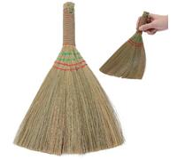 GORGECRAFT 12 Inch Hand Whisk Broom Soft Grass Natural Handle Bamboo Dark Khaki Traditional Handmade Heavy Duty Straw Angled Bristles Whisk Cleaning Sweeping Broomsticks for Halloween Indoor Outdoor