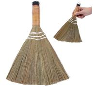 GORGECRAFT 12 Inch Hand Whisk Broom Soft Grass Natural Handle Bamboo Dark Khaki Traditional Handmade Heavy Duty Straw Angled Bristles Whisk Cleaning Sweeping Broomsticks for Halloween Indoor Outdoor