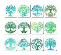GORGECRAFT 12 Styles Tree of Life Stencil Branch Painting Stencils Reusable Tree Root Leaves Drawing Template Heart Natural Plants Woodland Hollow out Templates for Painting on Wood Wall Scrapbook