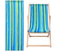 GORGECRAFT 120x43.5cm Beach Sling Chair Replacement Canvas Patio Lounge Chair Cloth 12oz Thicker Green Blue Stripe Foldable Outdoor Reclining Fabric for Summer Beach Courtyard Garden Sunbathing