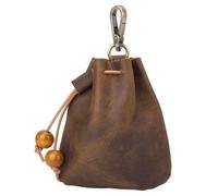 GORGECRAFT 125 * 106mm Genuine Leather Mini Medieval Pouch Keychain Crazy Horse Leather Drawstring Pouch Credit Card Wallets Coin Purse Change Holder Organizer for Men Women, Saddle Brown
