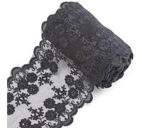 GORGECRAFT 12cm x 5 Yards Floral Embroidered Lace Ribbon Scalloped Edge Lace Trim Black Flowers Embroidery Tulle Trimmings Milk Fiber Fabric for DIY Sewing Crafts Gift Wrapping Clothes Embellishment